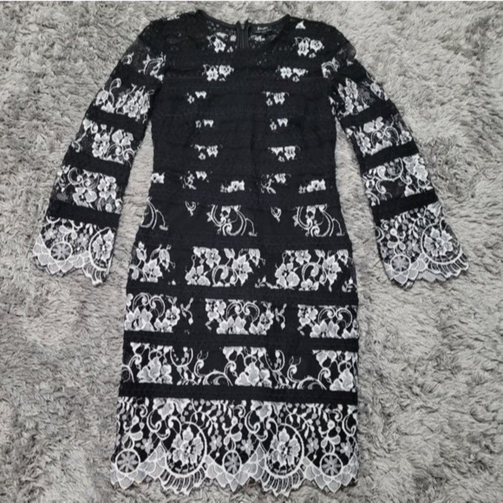 Bardot Lace Black and White Dress Knee Length Size 4 Grunge Whimsigoth